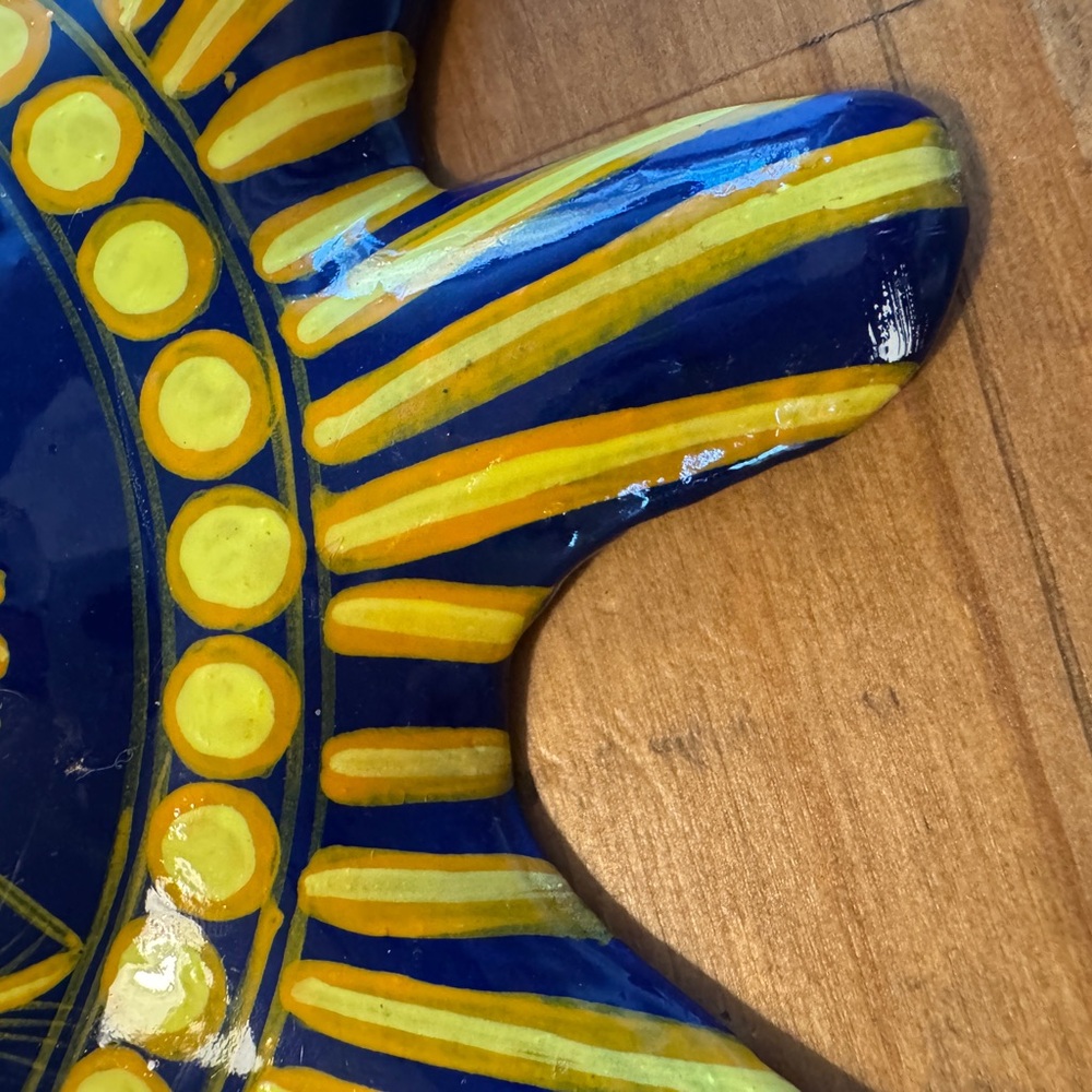 Talavera Mexican Folk Art, 9” Sun Ceramic Wall Hanging - Picture 3 of 4